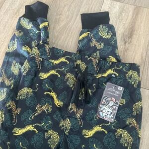 Ed Hardy Loungewear Pants Pajama Jogger Tigers Tropical Print Button Fly Small